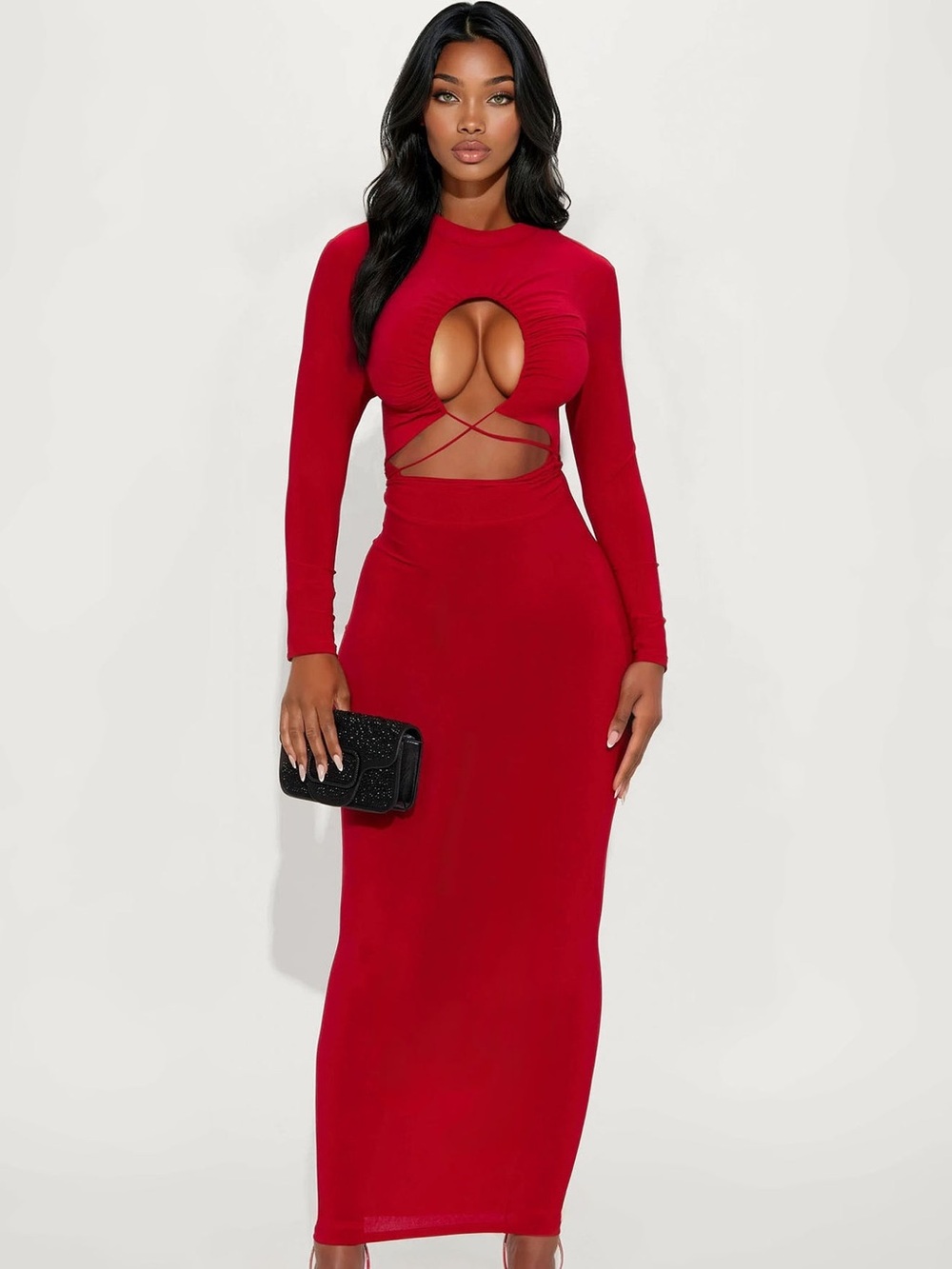 Fashion Nova Body Language Cut Out Maxi Dress – Dark Red – XS